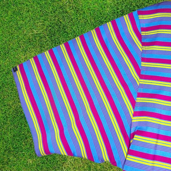 Dunning Golf Mens Polo XL Performance Shirt Stretch Short Sleeve Blue Stripe EUC - Picture 8 of 11